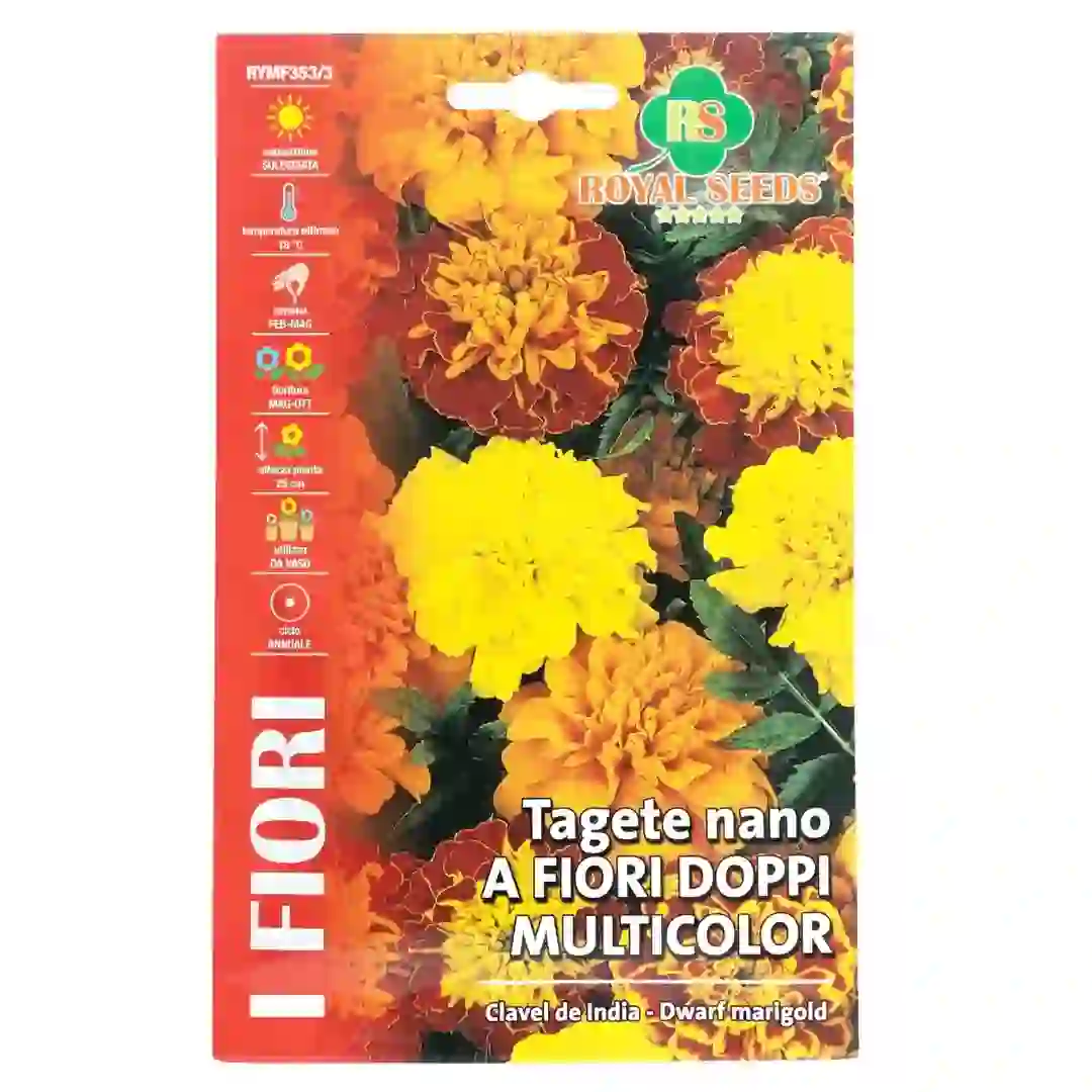 Royal Seeds Dwarf Multicolor Double Flower Marigold Seed Pack (1.5 g)