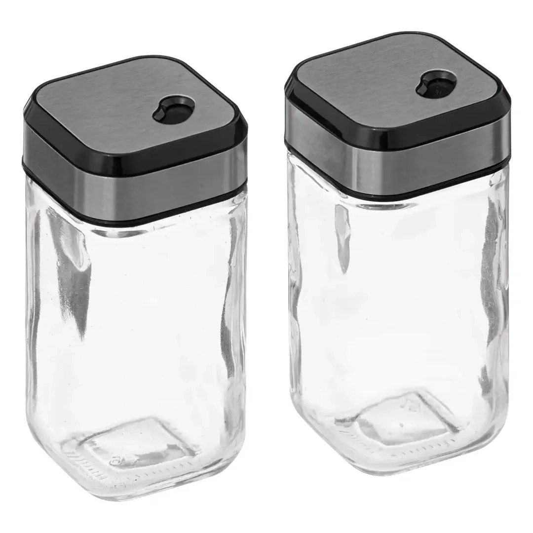 5Five Glass Salt & Pepper Shaker Set with Bamboo Stand (2 Pc., L. 9.4 x D. 4.7 x H. 9.9 cm)