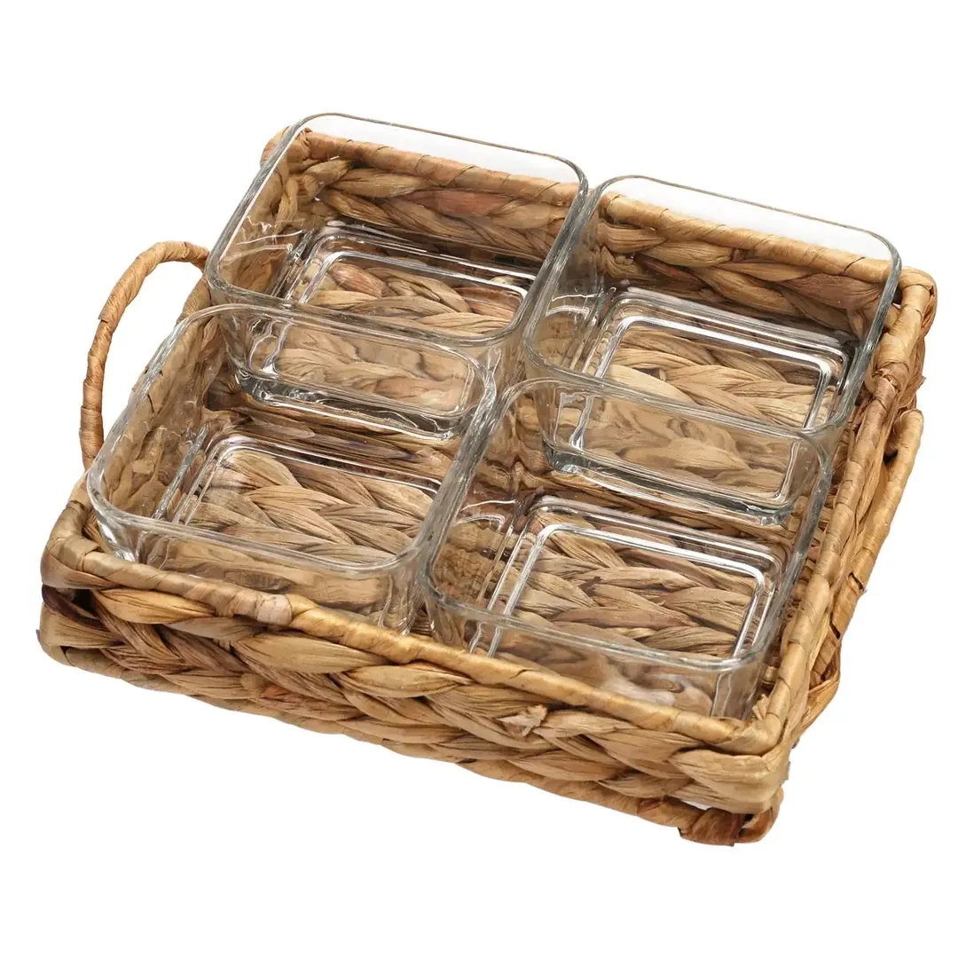 Glass Snack Set with Straw Base (4 Pc.)