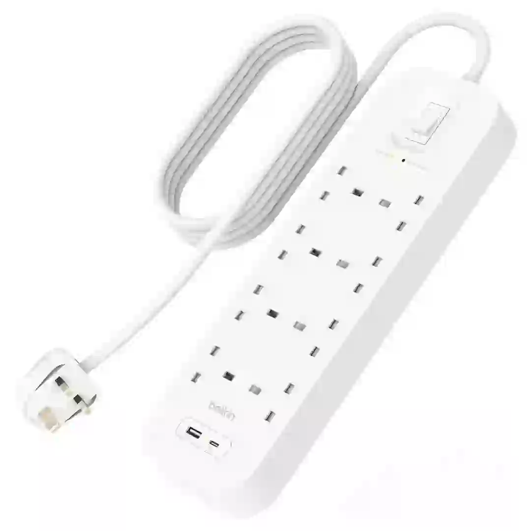 Belkin 8-Outlet Surge Protection Strip W/A & C USB Port & Cable (5 V, 2 m)