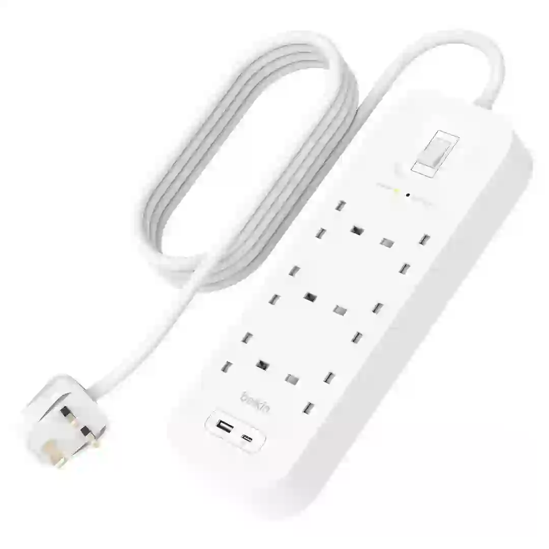 Belkin 6-Outlet Surge Protection Strip W/A & C USB Port & Cable (5 V, 2 m)