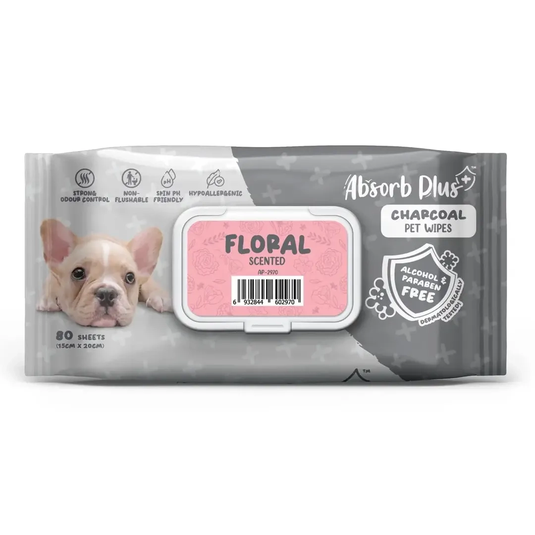 Absorb Plus Charcoal Pet Wipes Pack (Floral Scented, 80 Pc.)