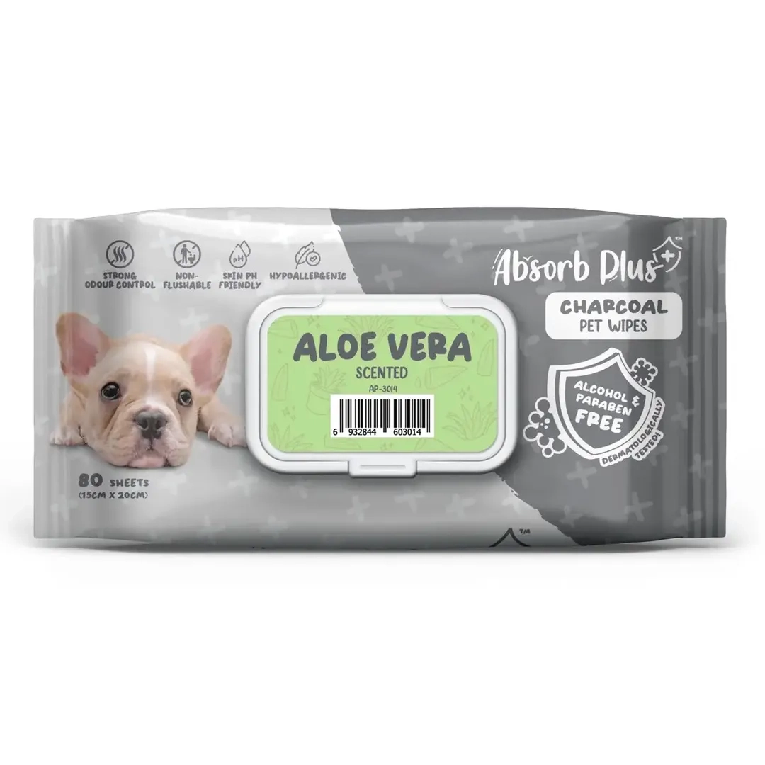 Absorb Plus Charcoal Pet Wipes Pack (Aloe Vera Scented, 80 Pc.)