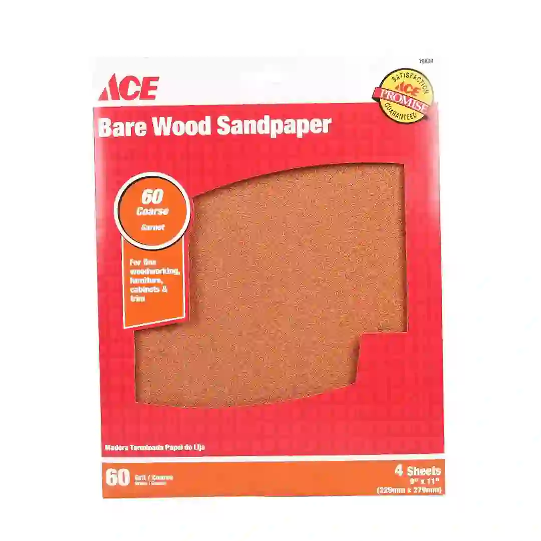 ACE Bare Wood Sandpaper (60 Grit/Coarse, 229 x 279 mm, Pack of 4)