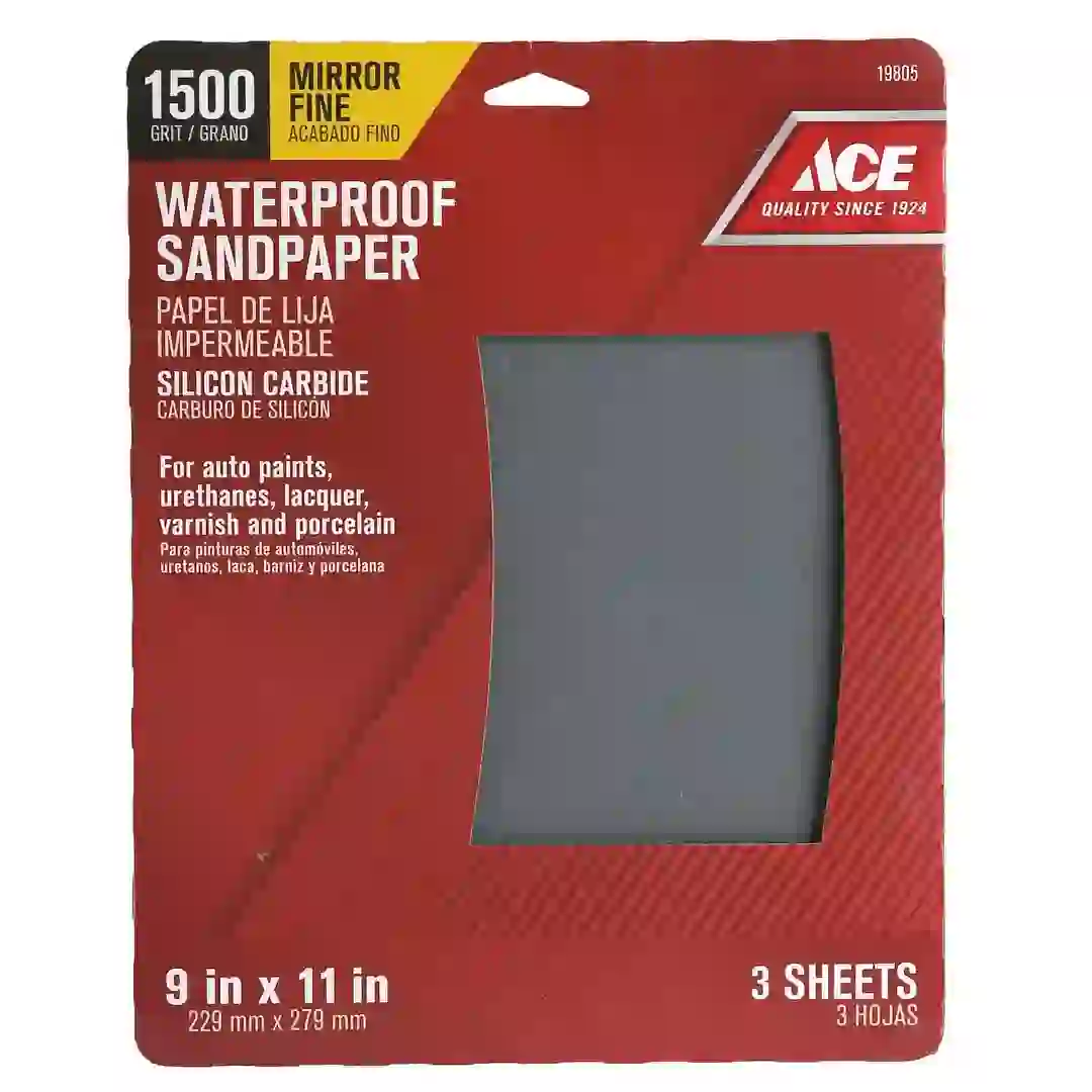 Ace 1500 Mirror Fine Waterproof Sandpaper Sheets (Pack of 3, 22.9 x 27.9 cm)