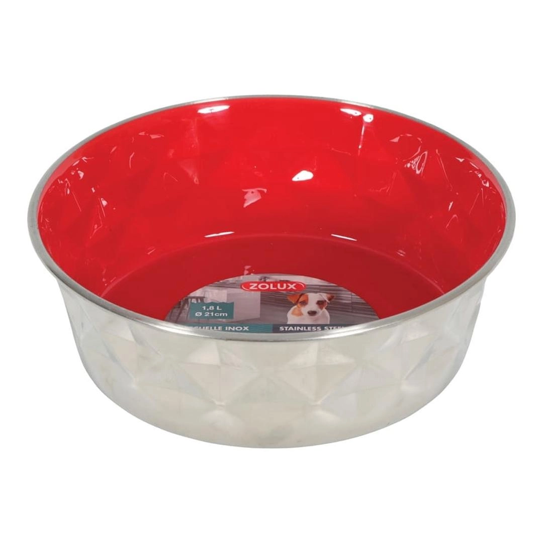 Zolux Stainless Steel Non-Slip Dog Bowl (Red, 1.8 L)