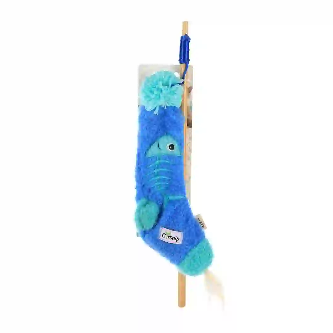 All For Paws Sock Cuddler Sock Wand Fish Cat Toy