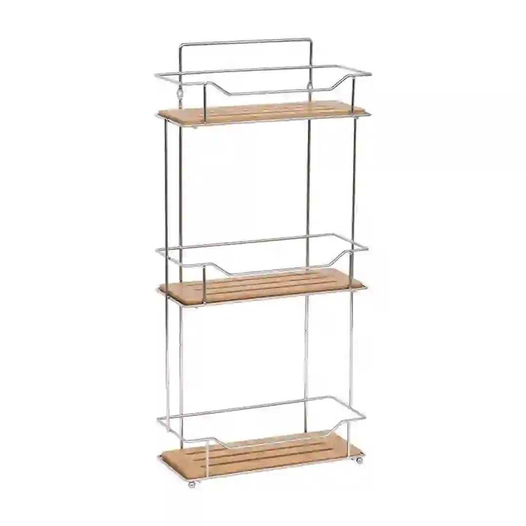 Tendance Gebor Chromed Metal Bamboo Rectangular Shower Rack W/3 Tiers (24 x 11 x 57 cm)
