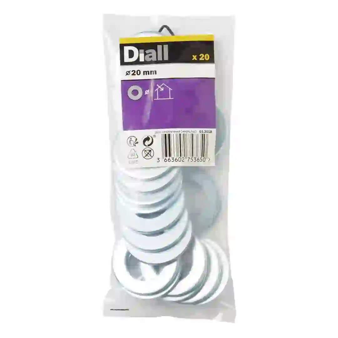 Diall Carbon Steel Medium Flat Washer Pack (M20, 20 Pc.)