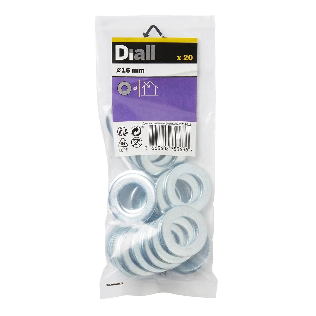 Diall Carbon Steel Medium Flat Washer Pack (M16, 20 Pc.)