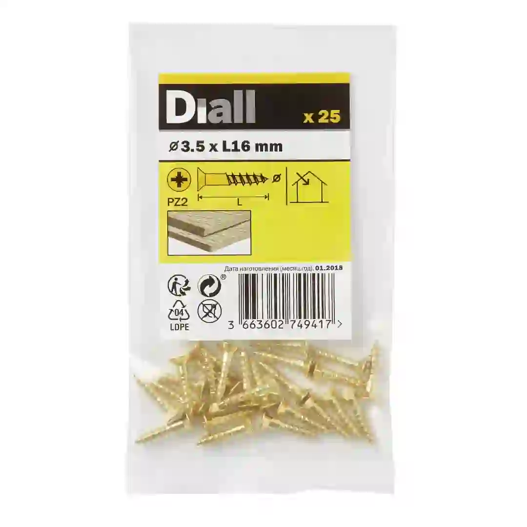Diall Brass Wood Screw Pack (3.5 x 16 mm, 25 Pc.)
