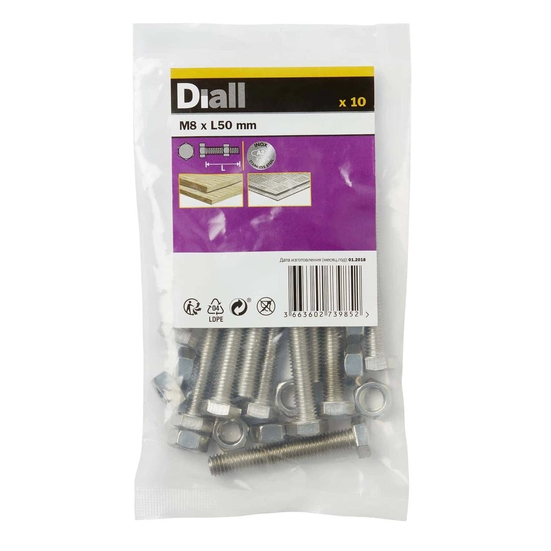 Diall M8 Hex Stainless Steel Bolt & Nut (50 mm, 10 Pc.)