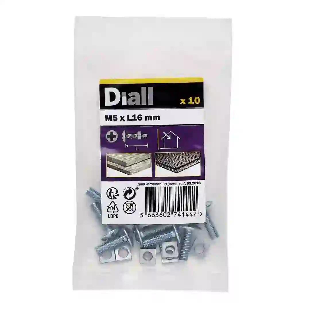 Diall Zinc-Plated Carbon Steel Roofing Square Nut & Bolt Pack (M5 x 16 mm, 10 Pc.)