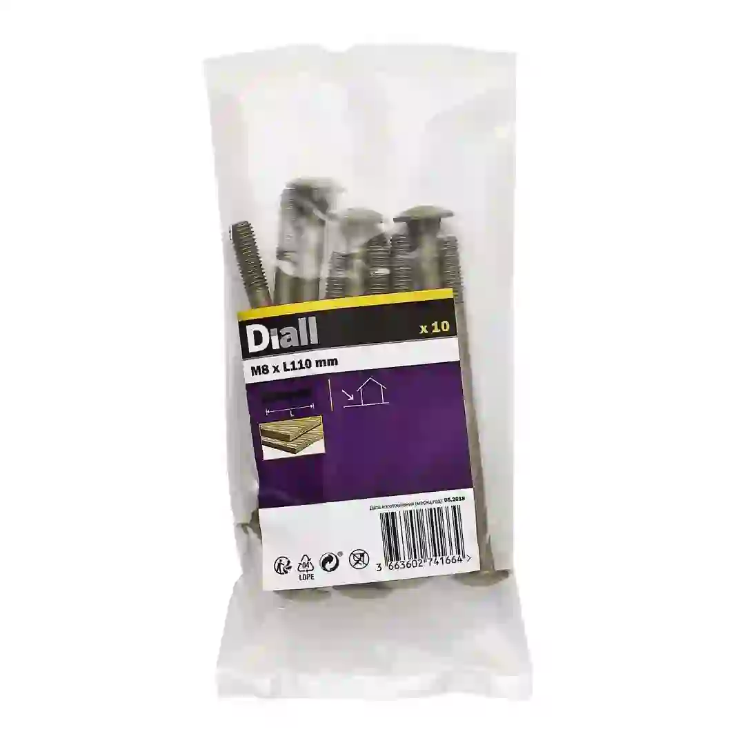 Diall Carbon Steel Cup Square Bolt Pack (M8 x 110 mm, 10 Pc.)