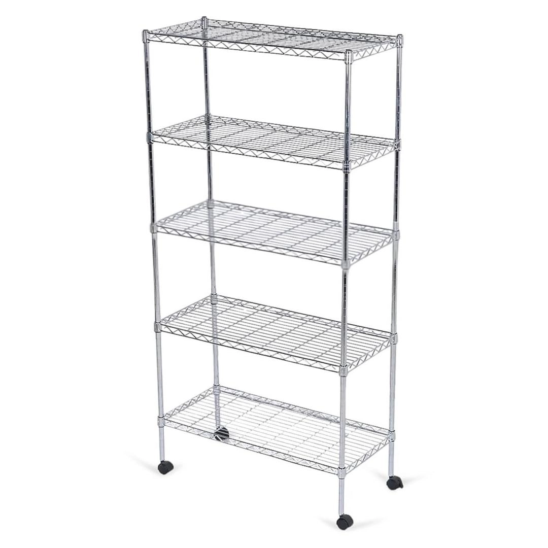 Mobile 5-Shelf Storage Unit (76 x 35.5 x 152 cm, Silver)