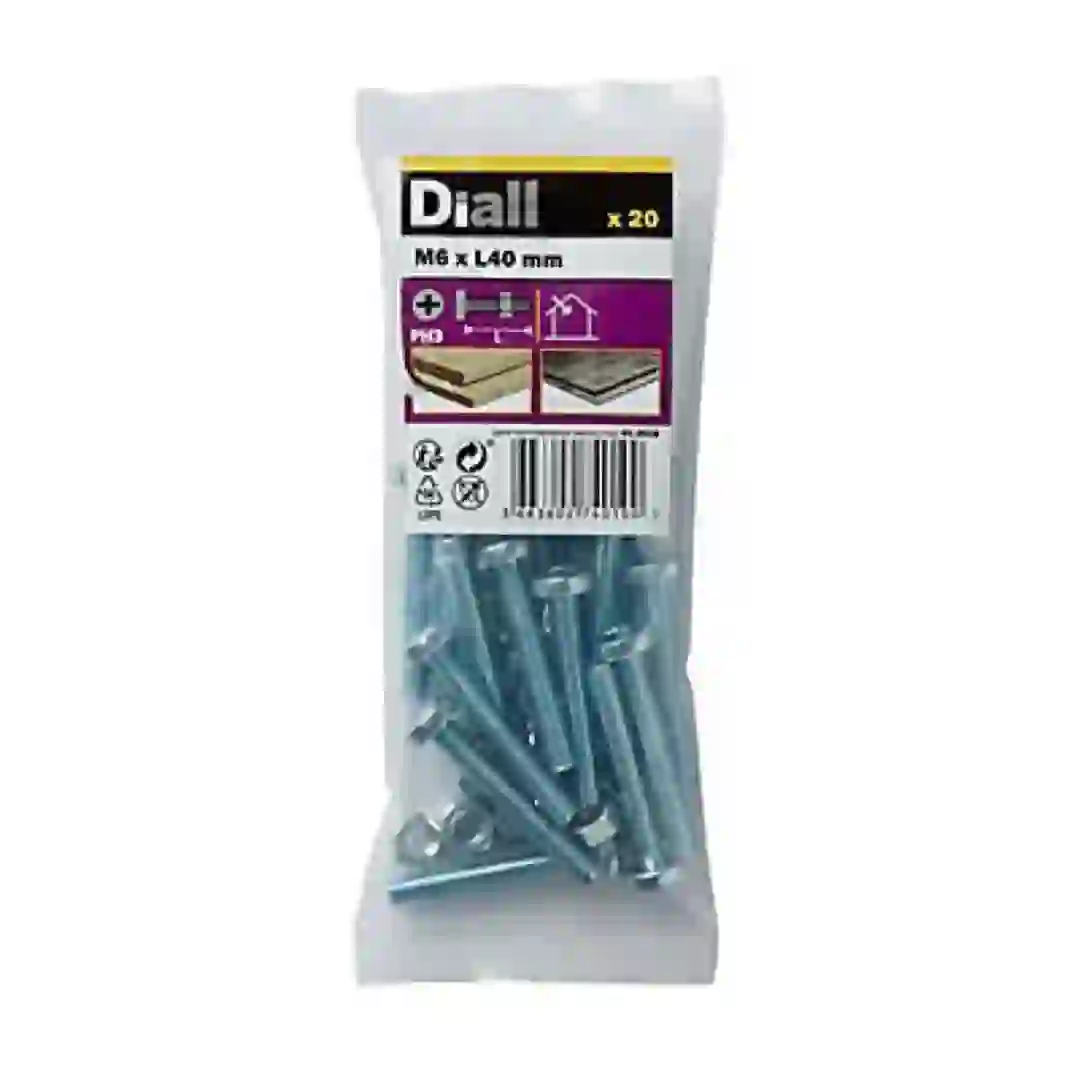 Diall Zinc-Plated Carbon Steel Machine Screw & Nut Pack (M6 x 40 mm, 20 Pc.)