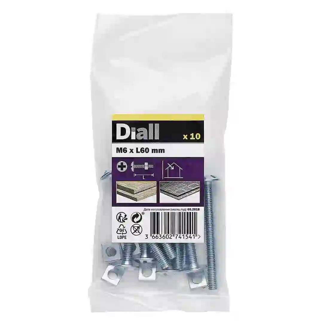 Diall Zinc-Plated Carbon Steel Roofing Nut & Bolt Pack (M6 x 60 mm, 10 Pc.)