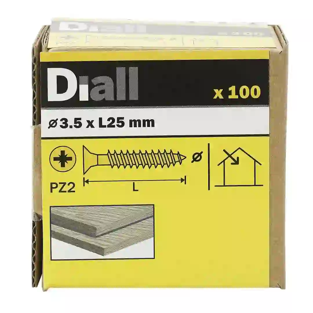 Diall Zinc-Plated Carbon Steel Wood Screw Pack (3 x 25 mm, 100 Pc.)