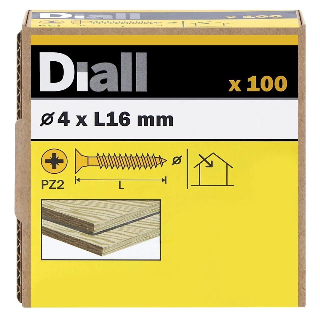 Diall Zinc-Plated Carbon Steel Pan Head Wood Screw Pack (4 x 16 mm, 100 Pc.)