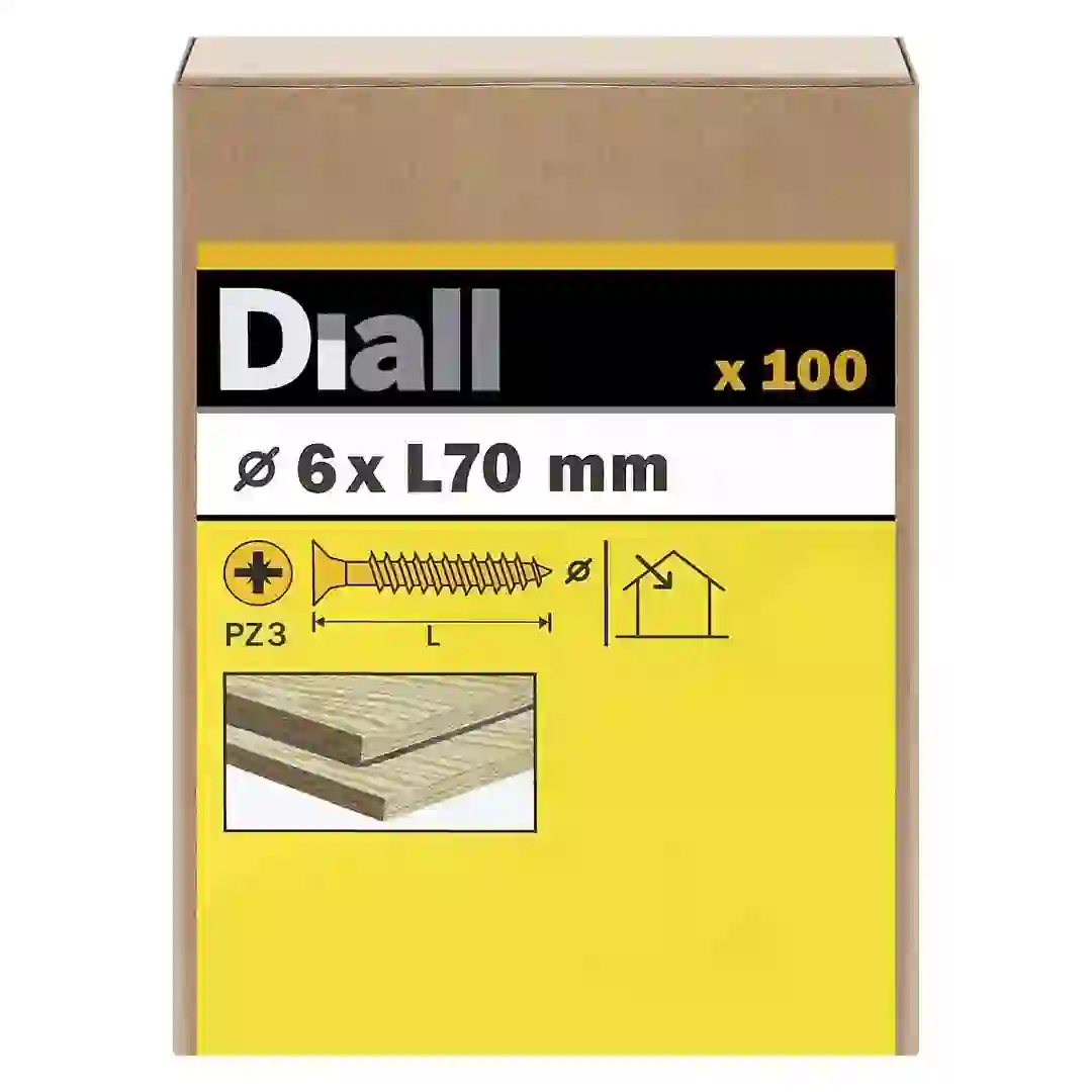 Diall Zinc-Plated Carbon Steel Wood Screw Pack (6 x 70 mm, 100 Pc.)
