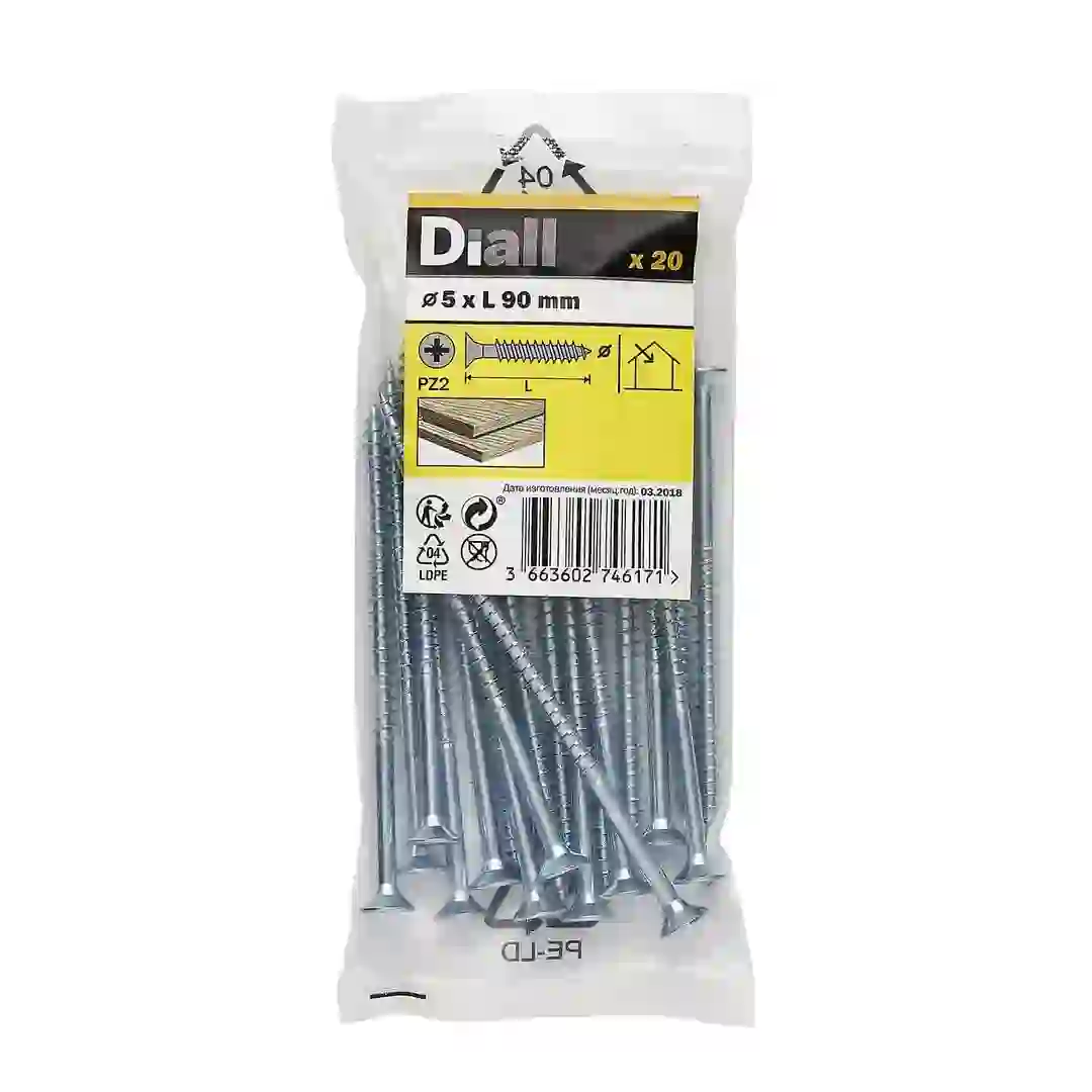 Diall Zinc-Plated Carbon Steel Wood Screw Pack (5 x 90 mm, 20 Pc.)