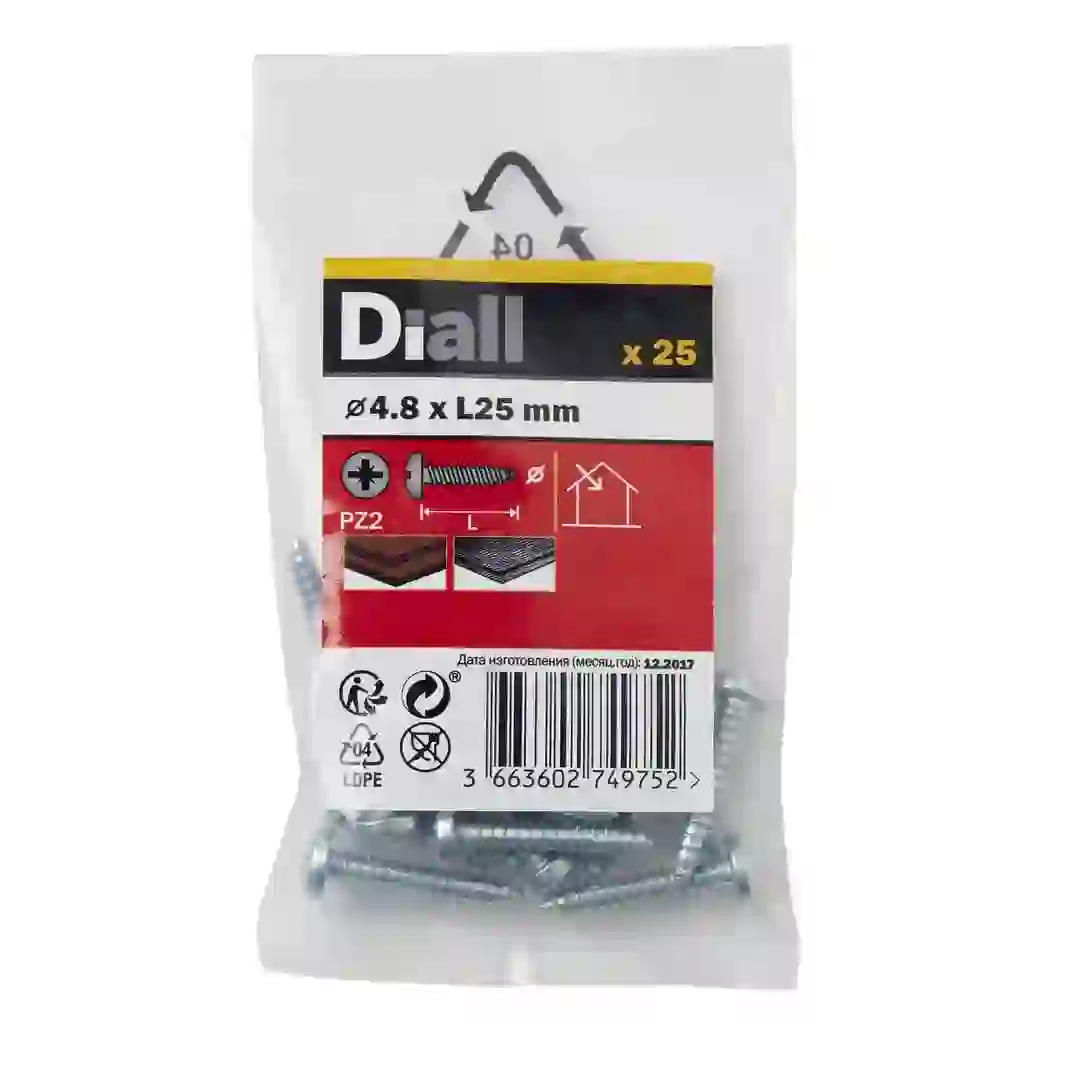Diall Zinc-Plated Steel Pan Head Self-Drilling Screw Pack (4.8 x 25 mm, 25 Pc.)