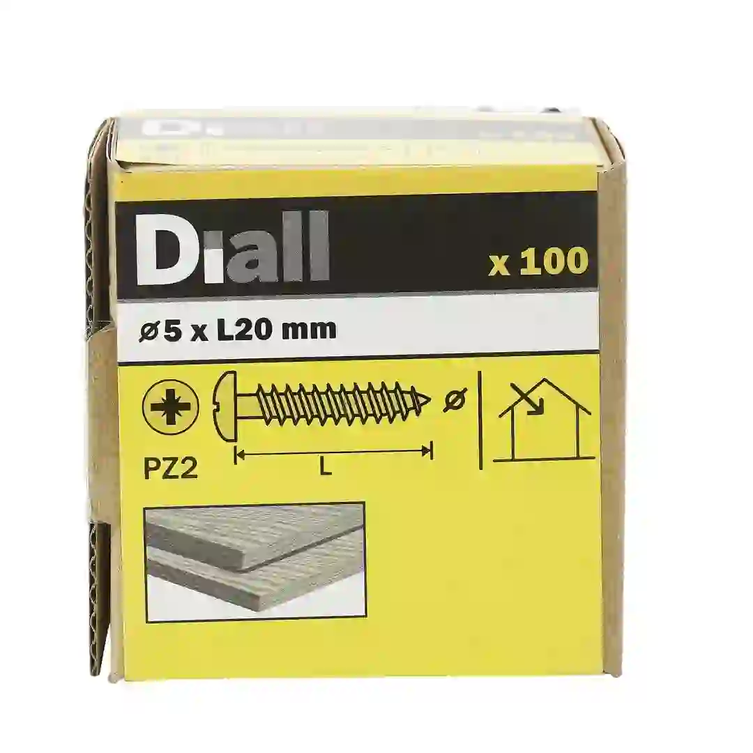 Diall Zinc-Plated Carbon Steel Pan Head Wood Screw Pack (5 x 20 mm, 100 Pc.)