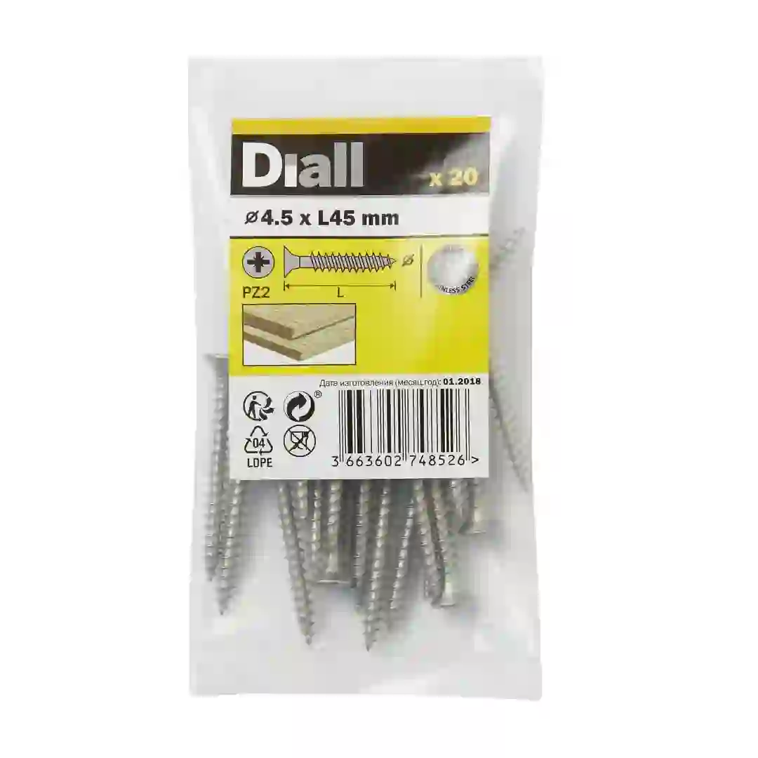 Diall Stainless Steel Wood Screw Pack (4.5 x 45 mm, 20 Pc.)