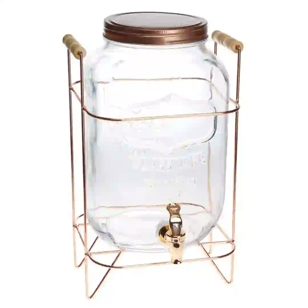 Homekraft Glass Dispenser W/ Rose Gold Stand (23 x 21.5 x 38.5 cm, 8 L)