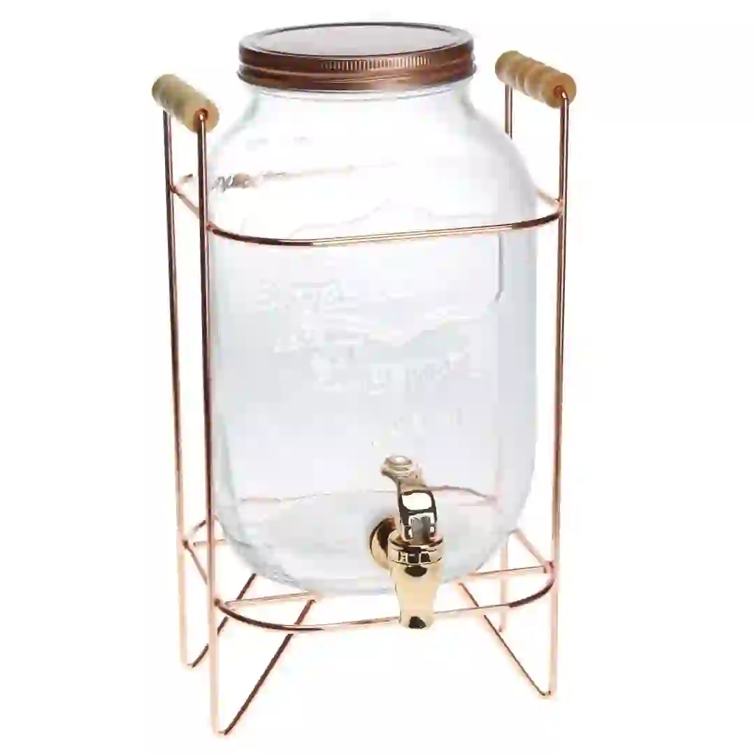 Homekraft Glass Dispenser W/ Rose Gold Stand (18.5 x 17.5 x 32 cm, 4 L)