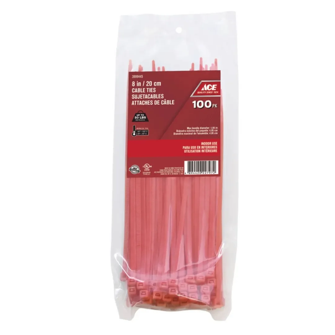 ACE Polypropylene Cable Tie Pack (20.31 cm, 100 Pc., Red)