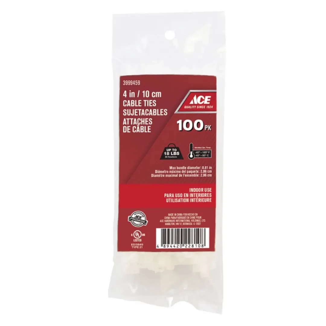 ACE Polypropylene Cable Tie Pack (10.16 cm, 100 Pc., White)