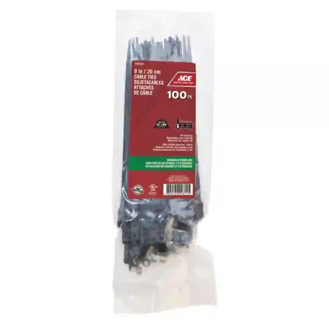 ACE Polypropylene Cable Tie Pack (20.31 cm, 100 Pc., Black)