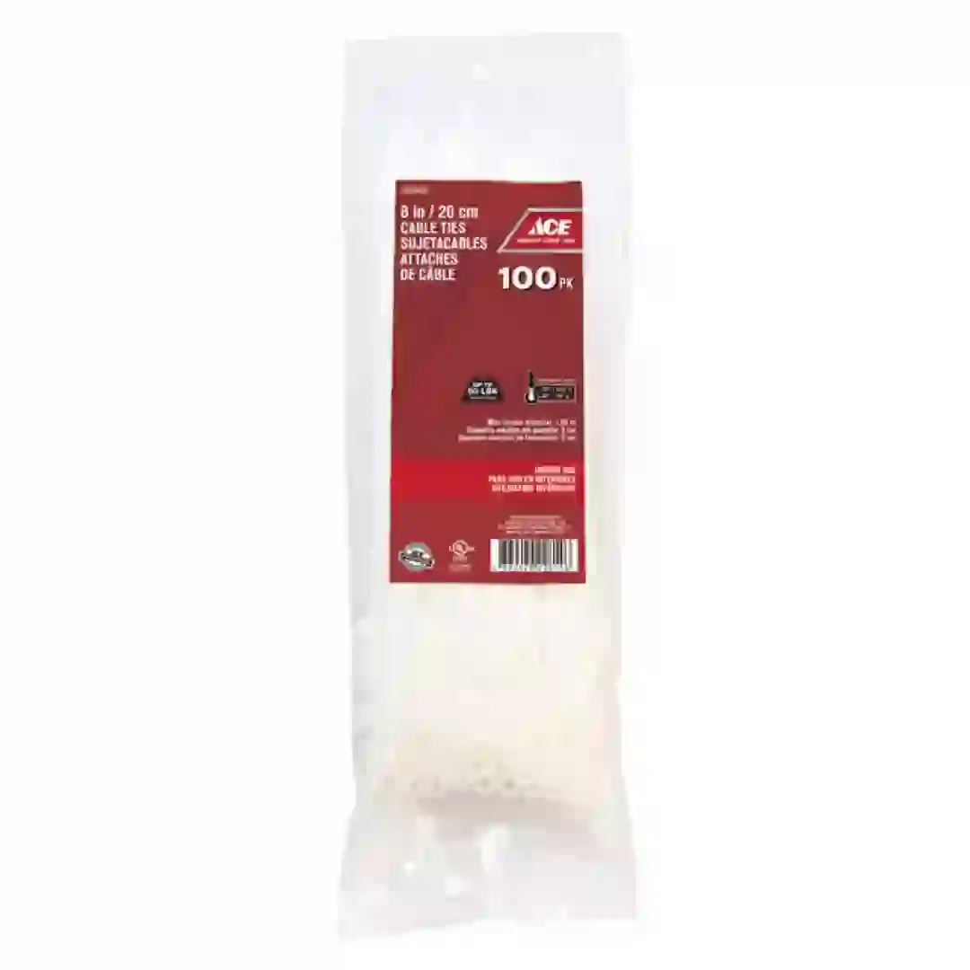 ACE Polypropylene Cable Tie Pack (20.31 cm, 100 Pc., White)