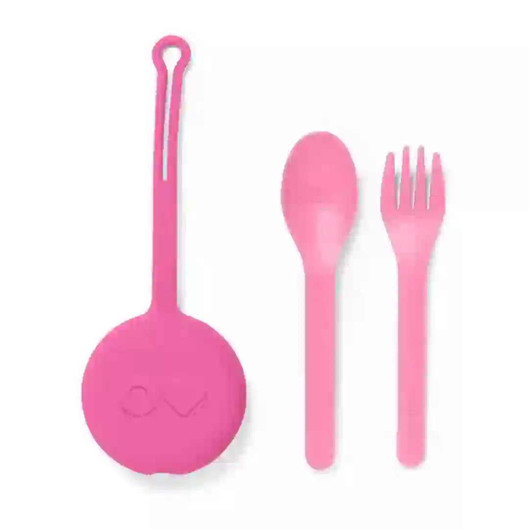 OmieLife OmiePod Kids Utensil & Holder Set (3 Pc., Bubble Pink)
