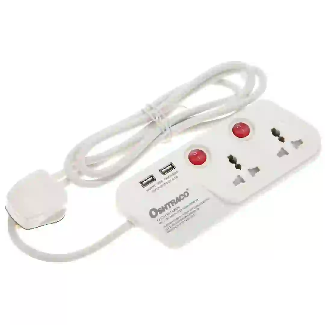 Oshtraco 2-Way Switched Extension Cord W/2 USB Ports, OTC-LW142SN-2M (2 m)
