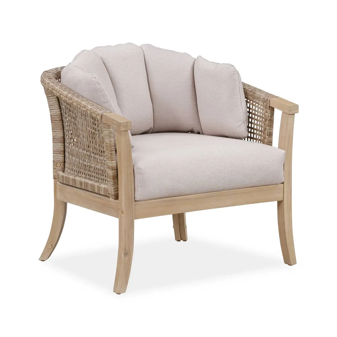 Ashmore V2 Single-Seater Acacia Wood & Wicker Outdoor Sofa (73 x 78 x 73 cm)